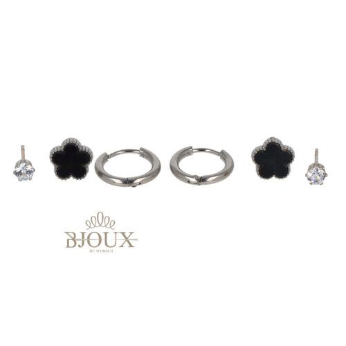 Orecchini set rodio con fiorellini e punti luce