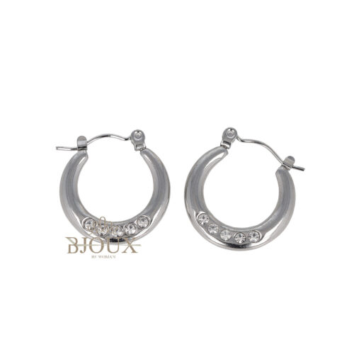 Orecchini Acciaio Cerchio Luna 20 mm con Strass