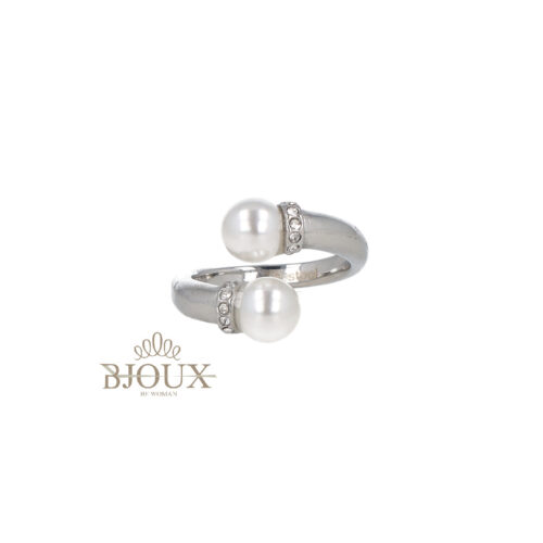 Anello Contrarie con Perle e Strass - In Acciaio