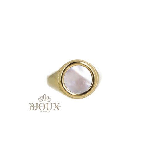 Anello Sigillo Con Madreperla - Acciaio Lucido