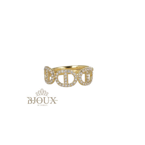 Anello Catena Ovali - Acciaio Con Strass