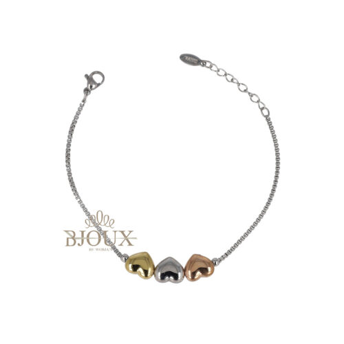 Bracciale Tris di Cuoricini - In Acciaio Lucido