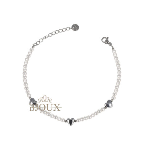 Bracciale Perline e Cuoricini - Acciaio
