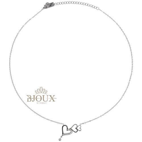 Collana Catena Di Cuori - In Acciaio Con Punto Luce