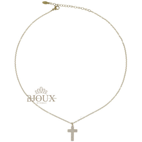 Collana Croce Crystal  - In Acciaio Dorato e Rodiato