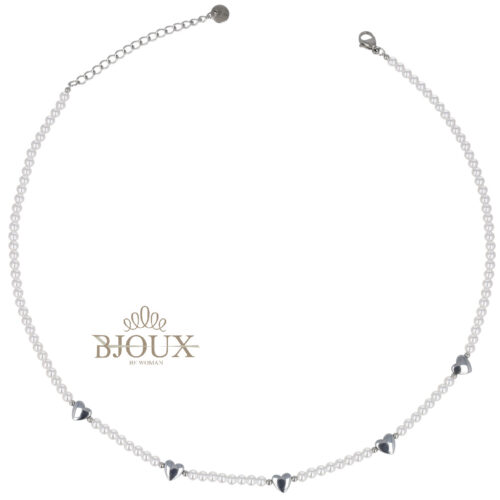 Collana Girocollo Perline e Cuoricini - Acciaio
