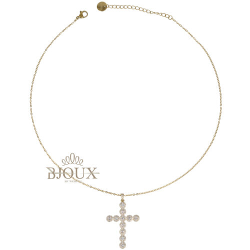 Collana Croce 11 Brillanti - Acciaio e Strass