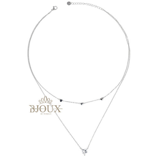Collana Multistrato Con Cuori - Acciaio e Strass