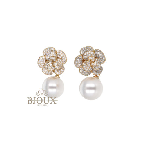 Orecchini Fiore a Pave con Perla
