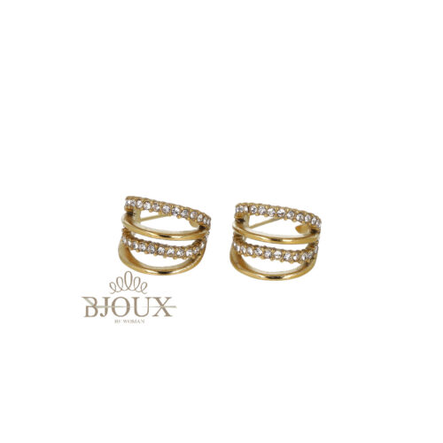 Orecchini Triplo Cerchio Multifilo- Acciaio Rodio e Oro