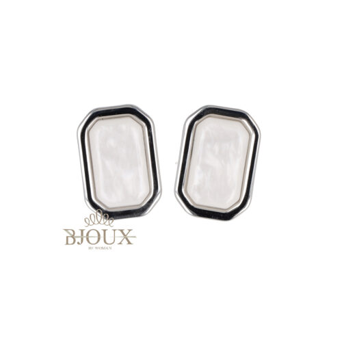 Orecchini Ottagono Con Madreperla - Acciaio Rodio e Oro
