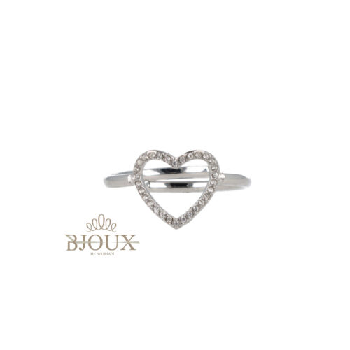 Anello Heart Open Con Strass - In Acciaio