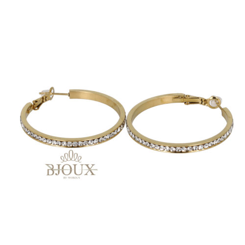 Orecchini a cerchio 40mm acciaio gold con strass