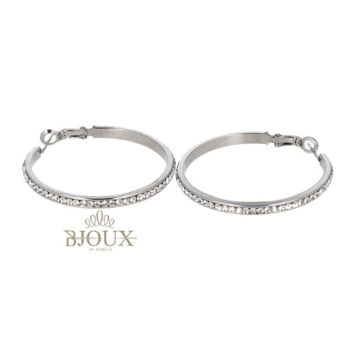 Orecchini a cerchio 40mm acciaio rodio con strass