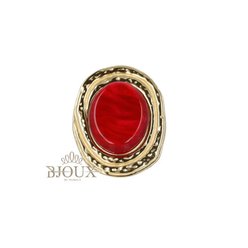 Anello Rubino - Fascia Acciaio Dipinto Oro