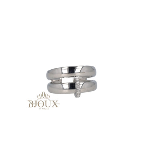 Anello Doppia Fascia Con Anello Strass - Acciaio
