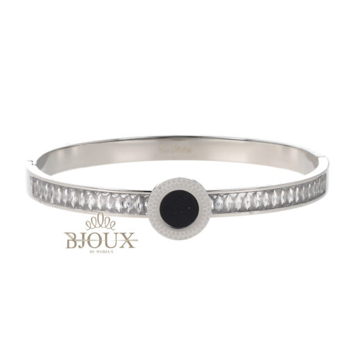 Bracciale Rigido Disco e Strass - In Acciaio