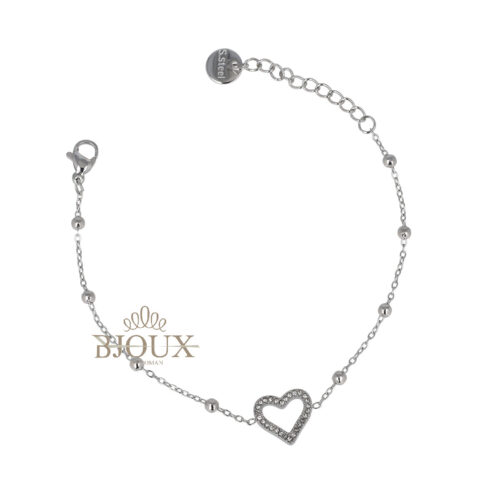 Bracciale Catena Con Boules e Cuore Strass