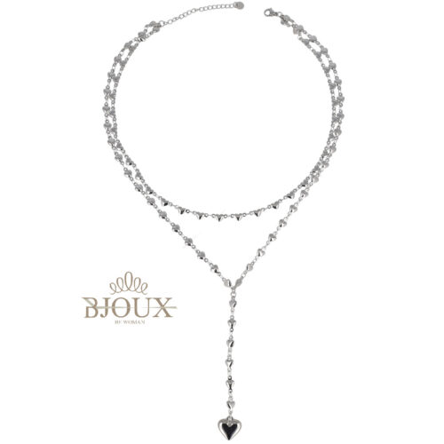 Collana Lariat Cuori- In Acciaio Dorato e Rodiato