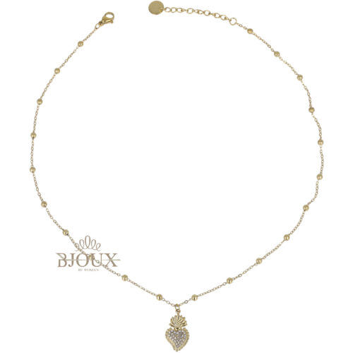 Collana Cuore Sacro Pave - Acciaio