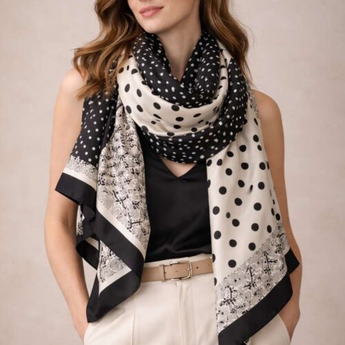Foulard Maxi Pois Chic Black&Beige 90x180