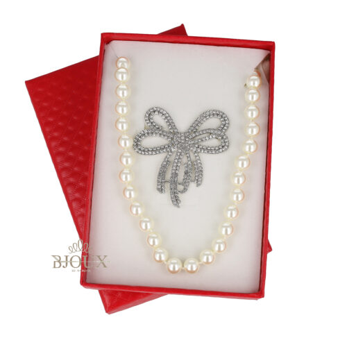 Idea Regalo - Collana Perle 8 mm con Spilla Fiocco